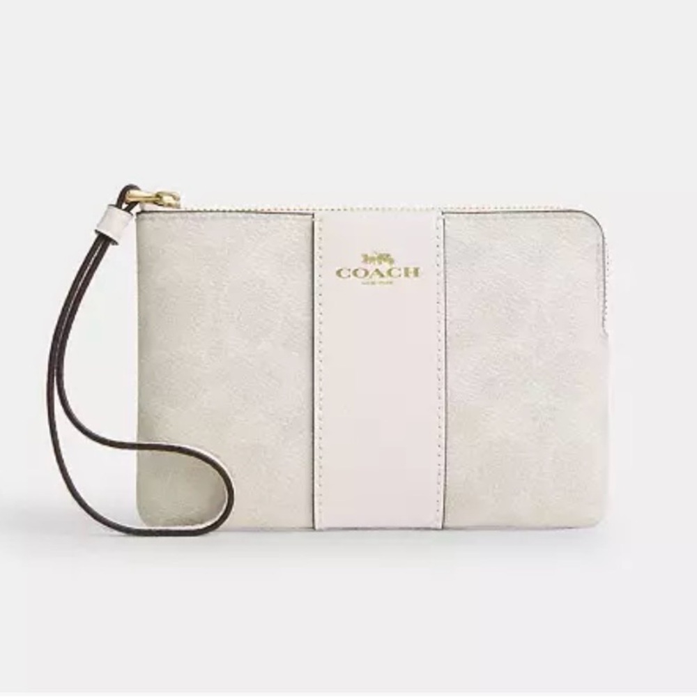 Coach Cream and Blush Leather Wristlet
